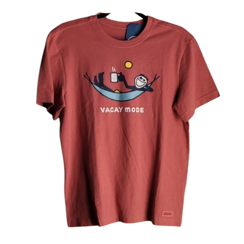 Life Is Good Faded Red Vacay Mode Hammock Graphic Short Sleeve T Shirt Small